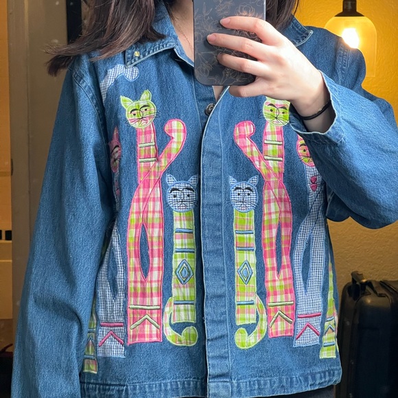 Vtg cat denim jacket - Picture 1 of 3